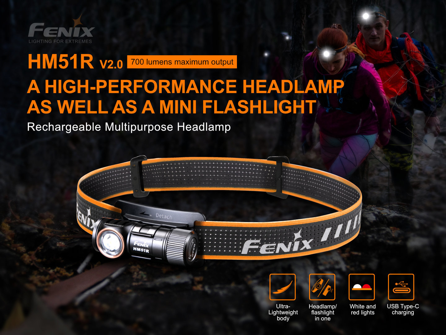 Obrázok Fenix Fenix HM51RV20 - LED Nabíjacia čelovka  3xLED/1xCR123A IP68 FE0004